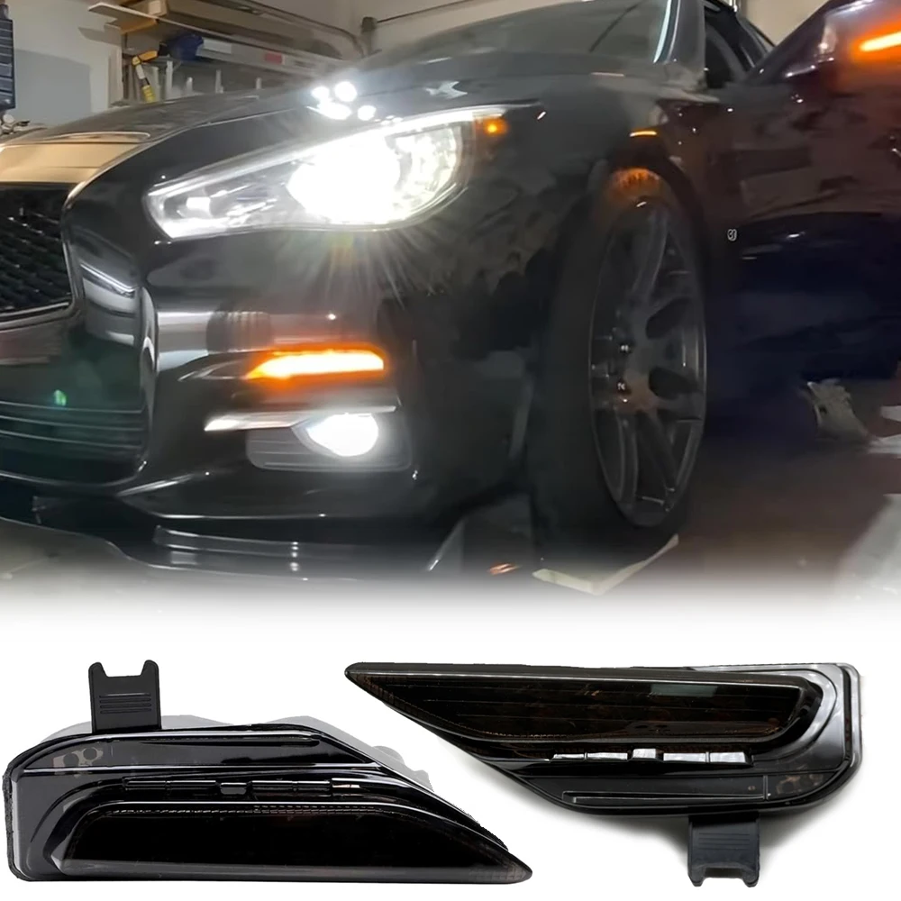 

Switchback LED Dynamic Front Bumper Side Marker Light for Infiniti Q50 Q50 Sport White Amber DRL Turn Signal Lamp 26130-4GA0A