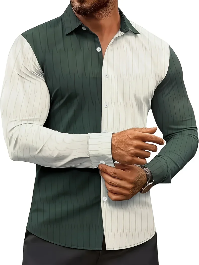 New Casual Men's Simple Retro Business Casual Long Sleeved Shirt Striped Printed Street Daily Fashion Men's Short Sleeved Shirt