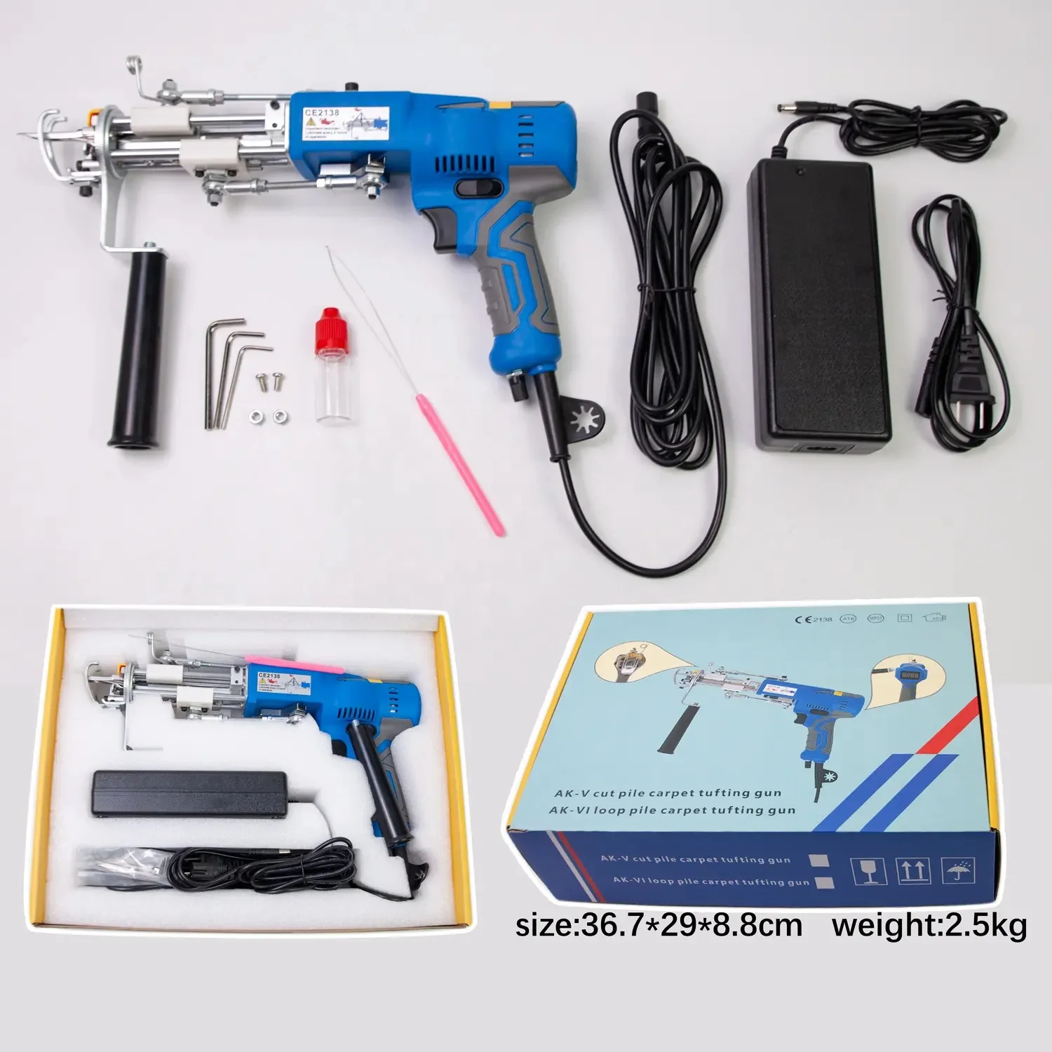 2 In 1 Tufting Gun Digital Display Electric Carpet Weaving Needle Gun Handmade Rug Making DIY Craft Tool for Fabric Project
