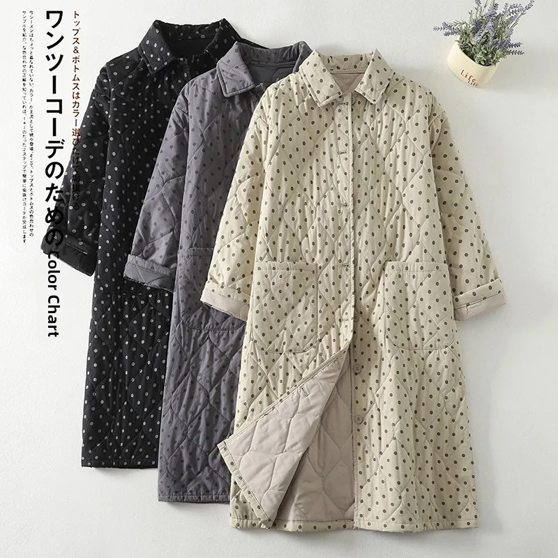 

Thiened, длинное длинное джато из чистого хлопка, женское осенне-зимнее новое стеганое хлопковое стеганое пальто с легкими пуговицами