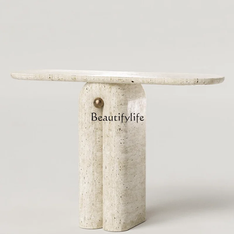 Natural travertine xuanguan table, retro end view table art, Italian modern