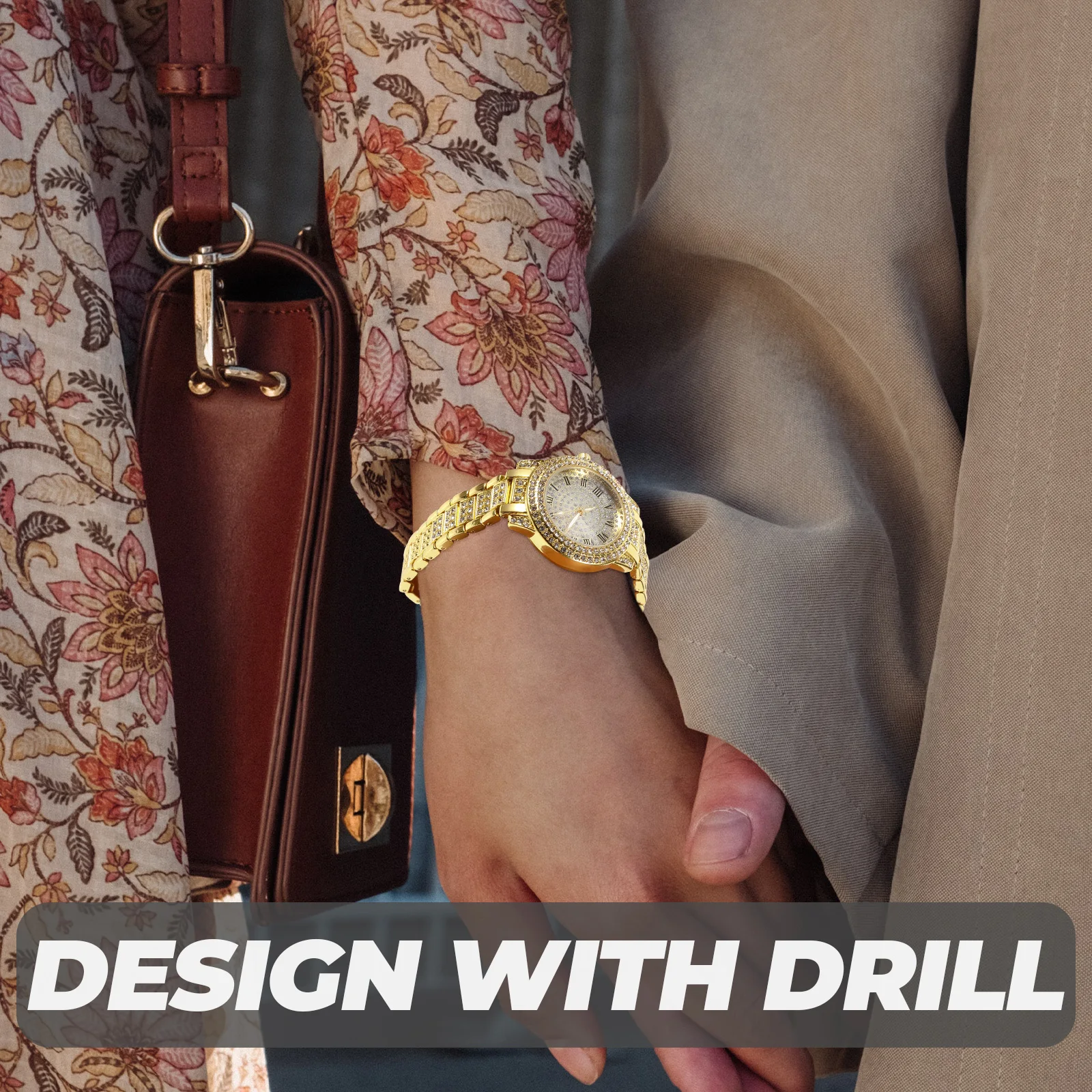 

Stylish Men's Watches Full Roman Design Golden Metal Strap Quartz Wristwatches Adjustable Precise Movement Decorative