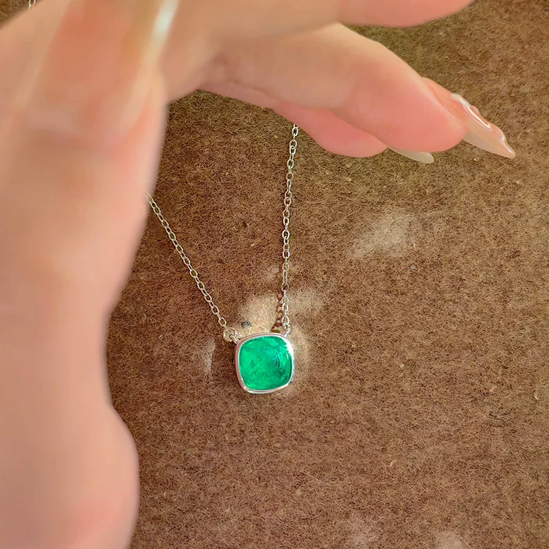 Vintage Princess Bubble Zircon Red Corundum Necklace Commuter Jewelry Cotton Emerald Green Crystal Necklaces For Female KOFSAC