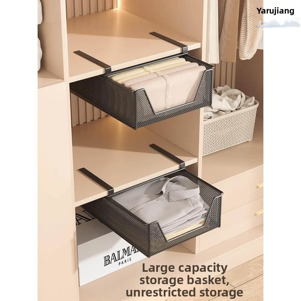 

Double Layer Hanging Drawer Organizer Rack Underwear Storage Shelf Pull out Closet Storage Metal No Drilling Required
