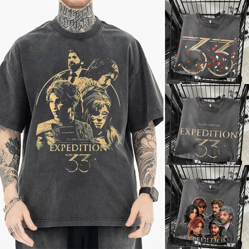 

Adult Washed Vintage T-shirt Game Clair Obscur Expedition 33 Tops for Women Man Summer Clothing Anime Short Sleeve Tee Gift 2025