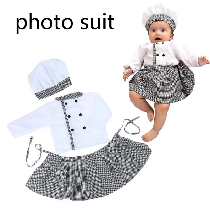 

Q81A 0-9M Baby Photostrying Props Cook Costume и Hat Photo Props.