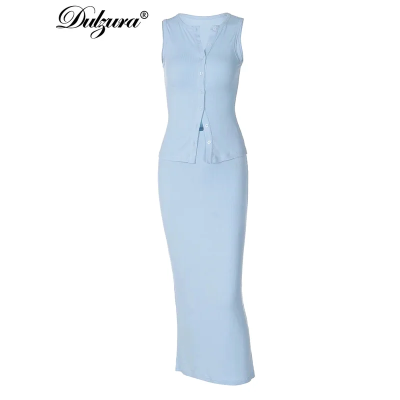 بدلة متطابقة من A Bear's Home Dulzura بدون أكمام مضلعة واحدة الصدر قميص ماكسي تنورة 2024 لربيع وصيف المرأة 2025 جديد