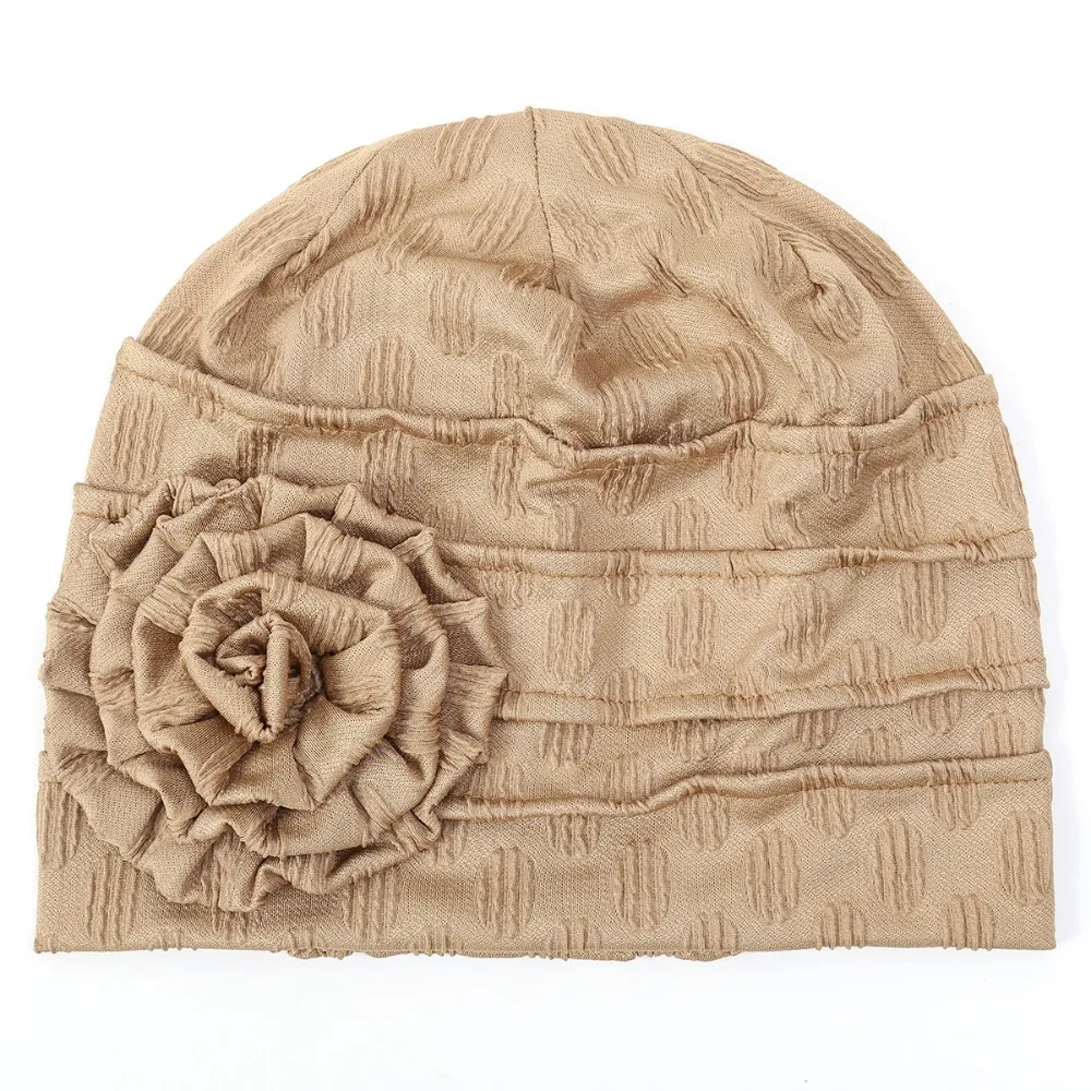 قبعة وشاح قابلة للتمدد بزهرة كبيرة ، لون ثابت للتنفس ، قبعة للعلاج الكيميائي ، إكسسوارات شعر مرنة في الهواء الطلق للرجال والنساء ، الموضة