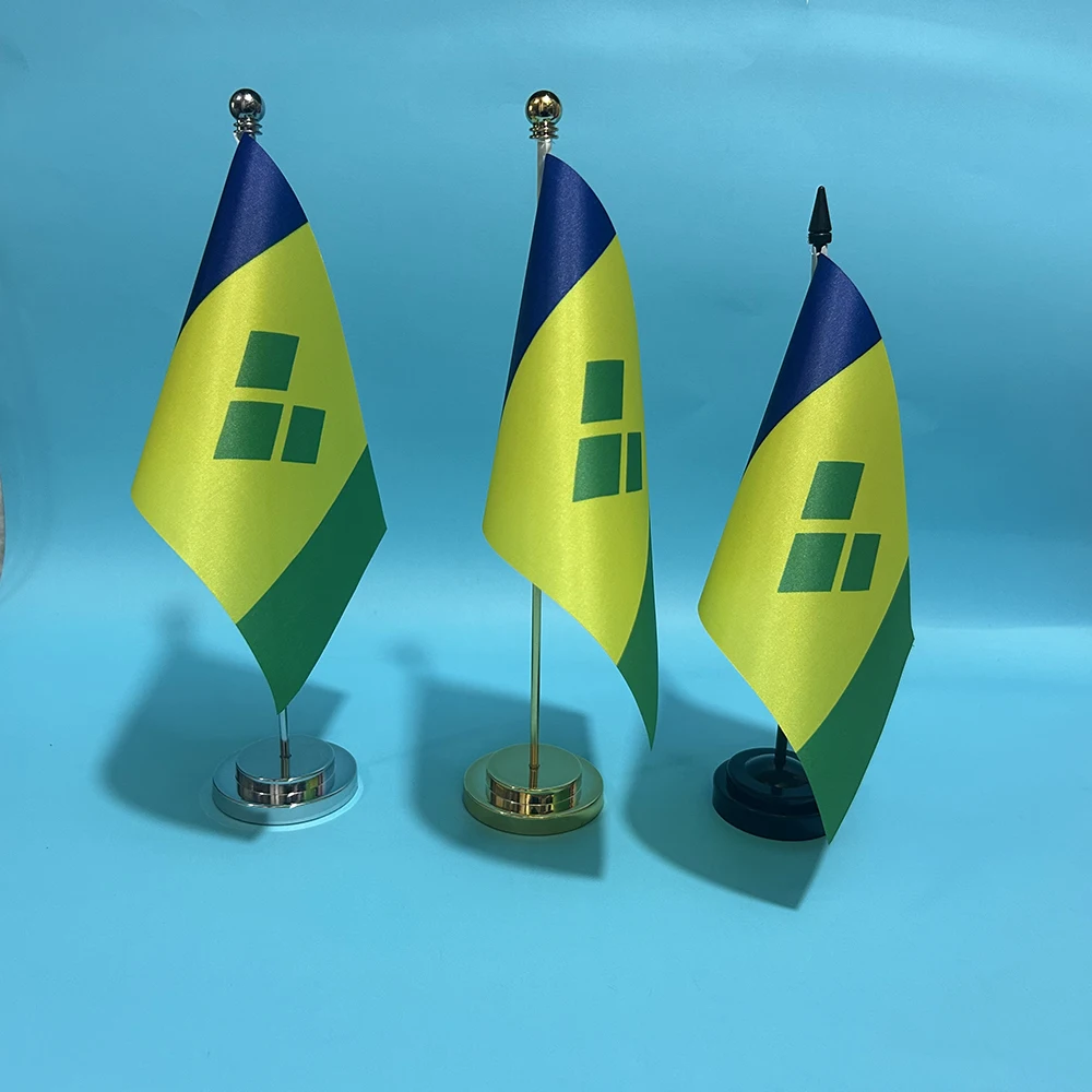 SKY FLAG Office Desk Flag of Saint Vincent and the Grenadines Flag 14x21cm Polyester Country Banner Desk Ornaments Flags