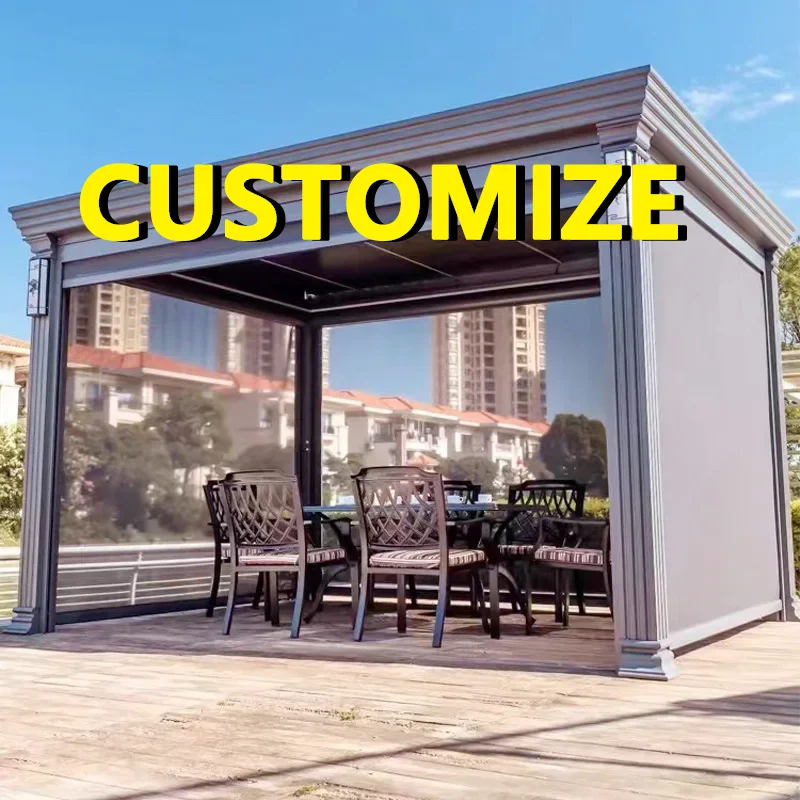 Any Size Custom Household Bioclimatic Louvered Gazebo Waterproof Firm Aluminum Frame Private Courtyard Li Equipped Gathering Hut