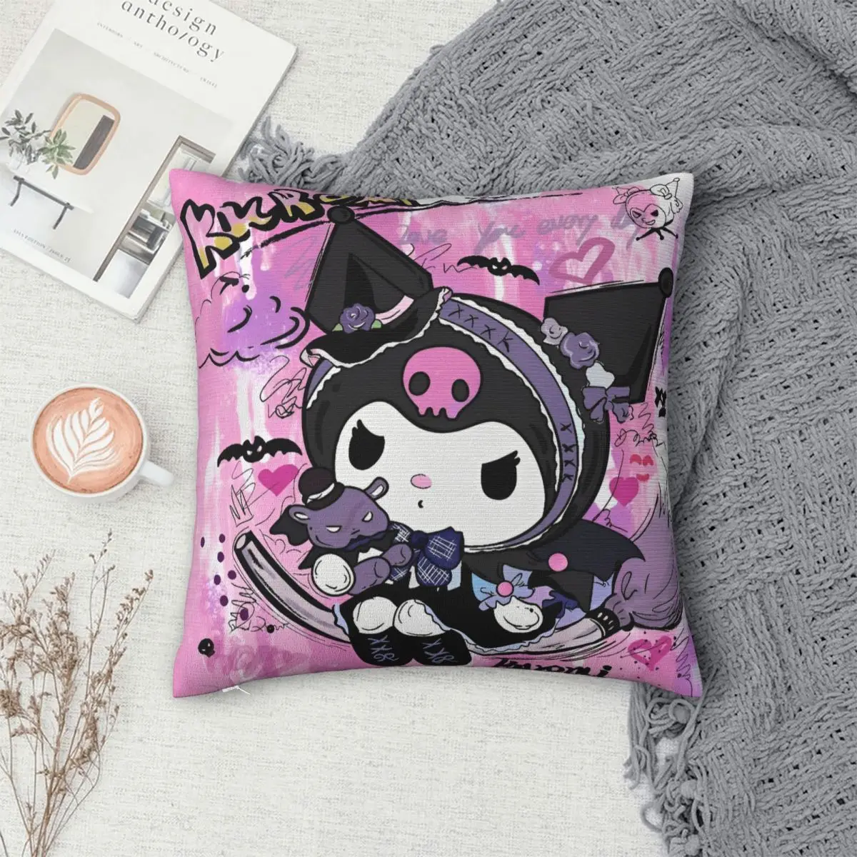 بارد لطيف Kuromi الكرتون أكياسها غطاء الوسادة الأزياء سستة ديكور المخدة لغرفة المعيشة 40x40cm