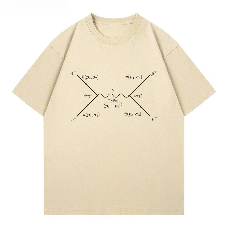 تي شيرت Feynman Diagram Quantum Mechanics Science and Engineering Schroddinger من القطن الخالص بأكمام قصيرة للرجال كاجوال فضفاض #3