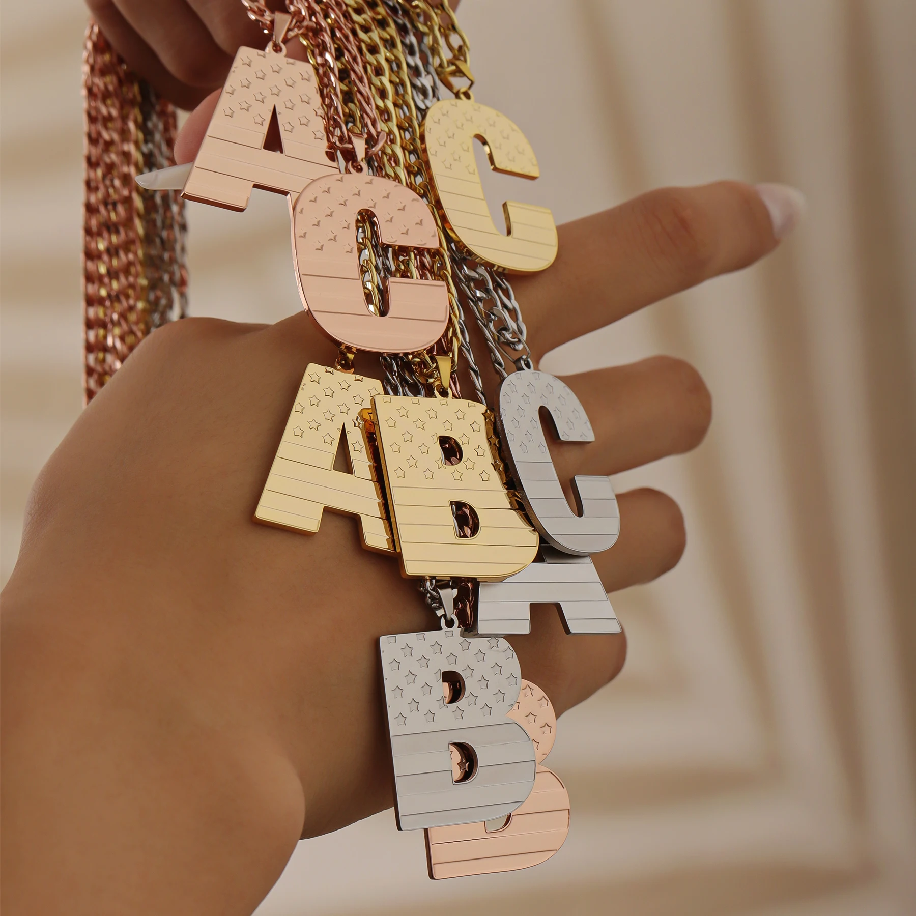 

Custom Initial Necklace with Antique Etched Finish Unique Textured Letter Pendant 18K Gold Plated Stainless Steel Dainty Jewelry