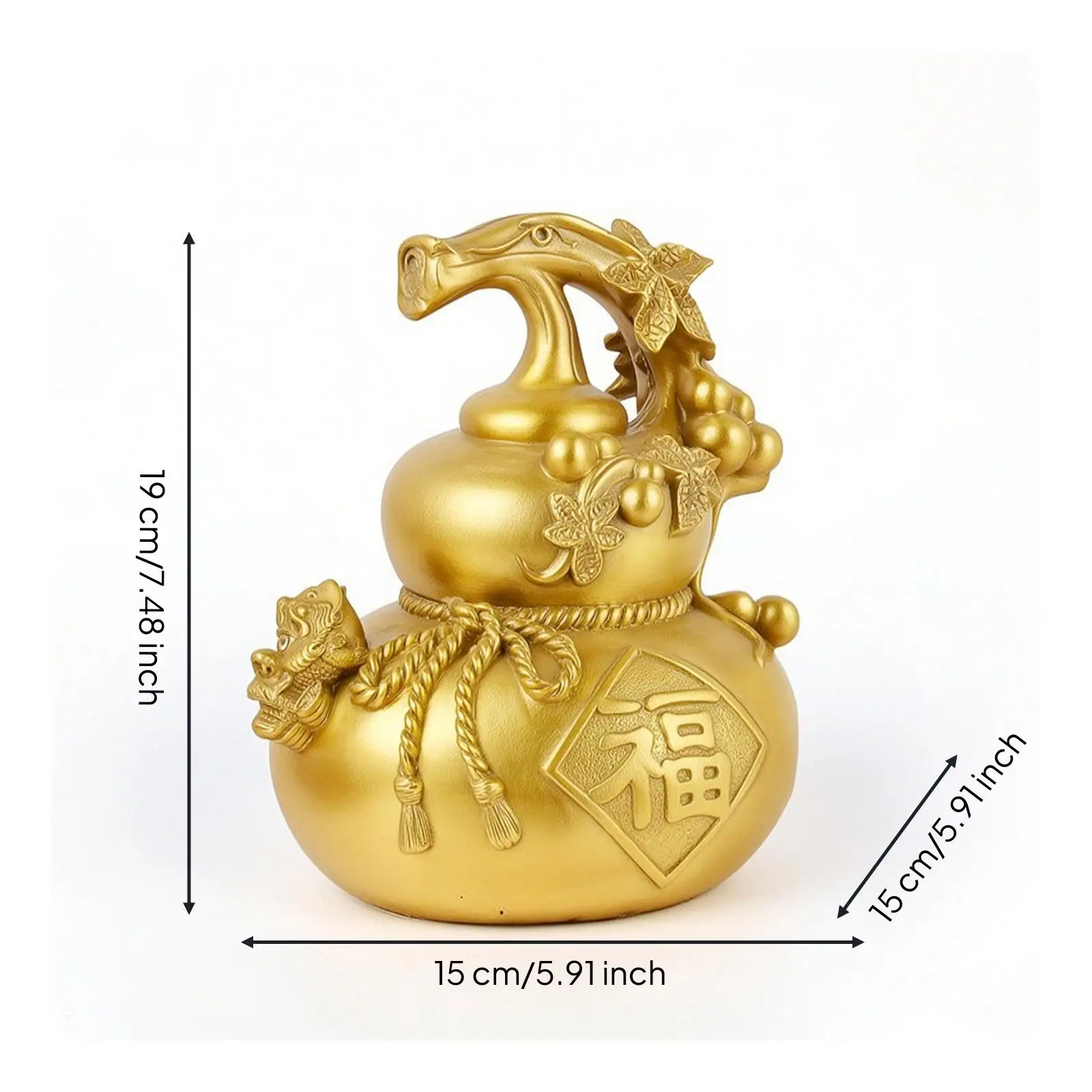 Auspicious Gourd Ornament Traditional Gourd with Stem Feng Shui Sculpture