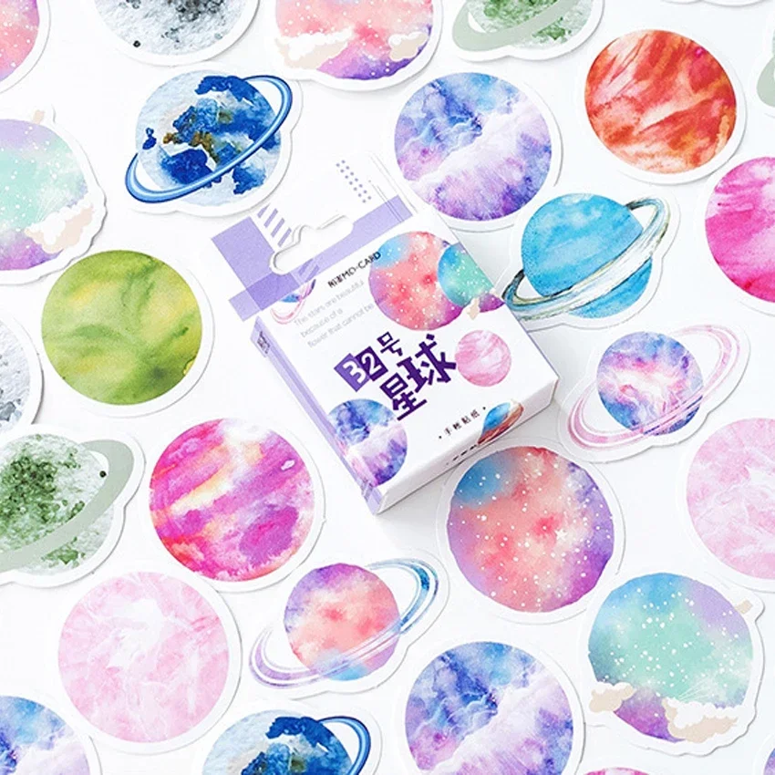 45pcs/pack Planet No.32 Creative Scrapbook Stickers Boxed Space Exploration Sci-fi Theme with Astronaut Decals