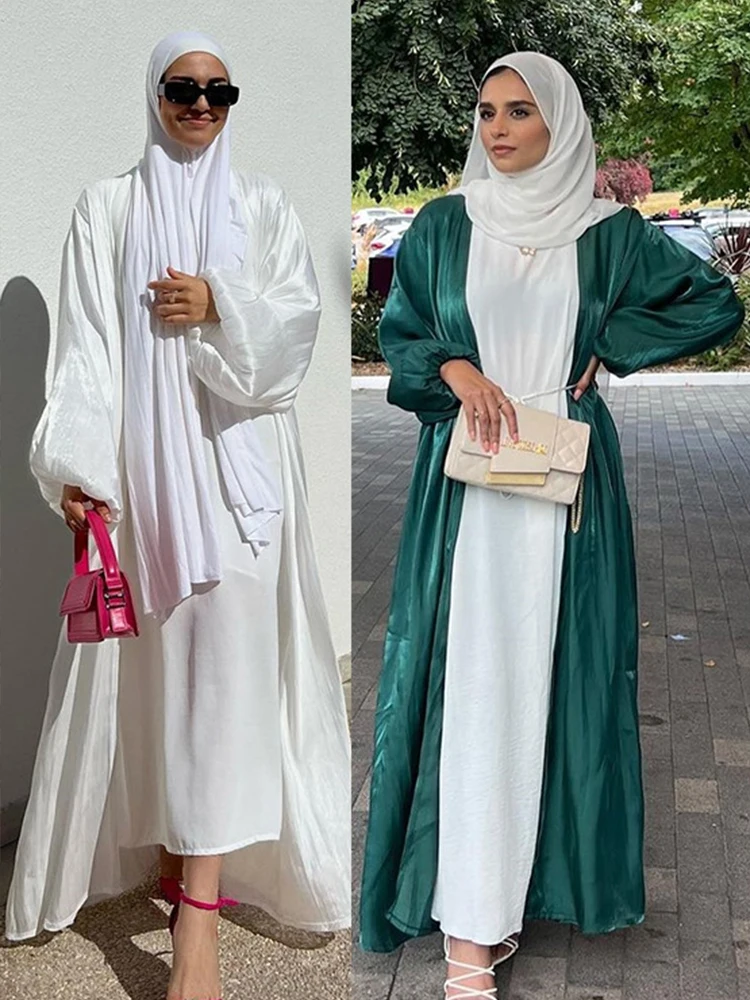 Eid Muslim Puff Sleeve Abayas for Women Dress Morocco Ramadan Caftan Abaya Islam Cardigan Kimono Dubai Arab Modest Long Robe