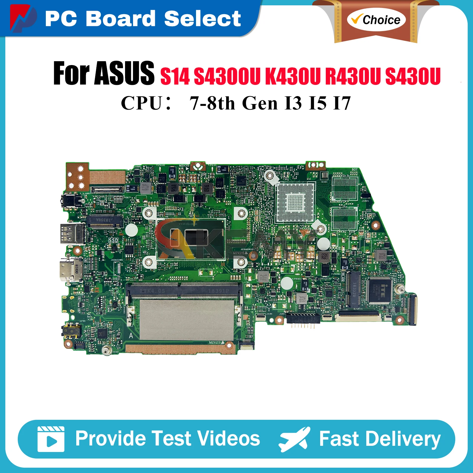 

X430UN Материнская плата для ноутбука ASUS VivoBook S430U S4300U X430U S14 V430U X430UA X430UN R430U K430U Материнская плата с процессором I3 I5 I7