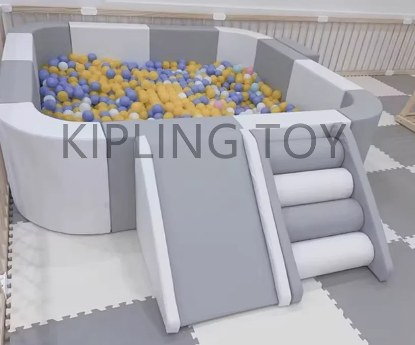 Dark Green Colors Baby Ball Pit with Slide Soft Play Ocean Ball Pool White Rectangular Luxe XXL Ball Pit for Party
