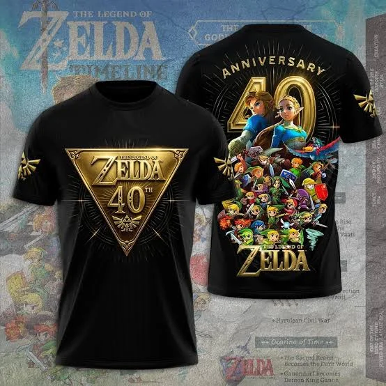 Zelda 40th Anniversary T-shirt Print Short Sleeve Tee Men Women The Legend of Zelda Game Graphic Tshirt Streetwear