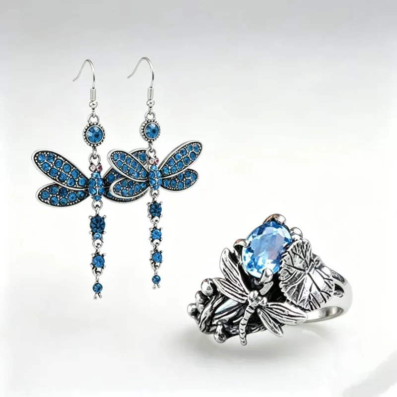 Dragonfly Earrings & Ring Two-Piece Set