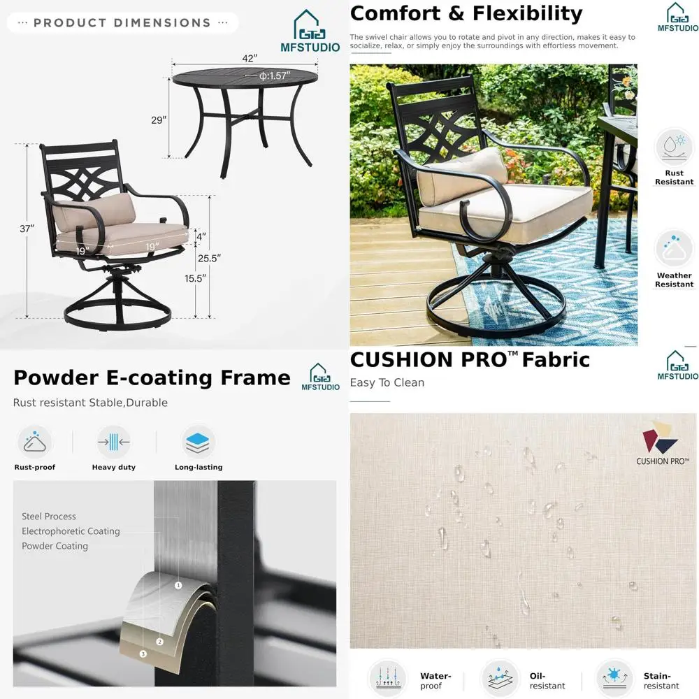 

Outdoor 4-Seat Round Dining Set with Umbrella, Patio Furniture for Deck, Backyard, Garden (Umbrella Base Not Included)