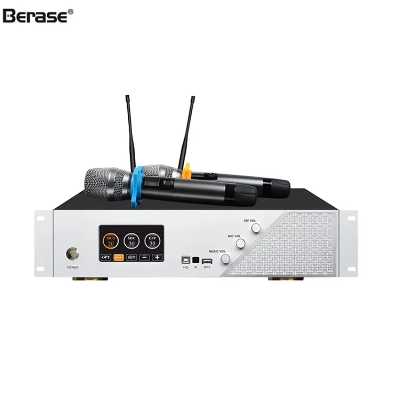 4 Channel Karaoke Amplifier Touch Screen Control Stereo Audio Amp Built‑in Wireless Microphone for Household KTV Party Use