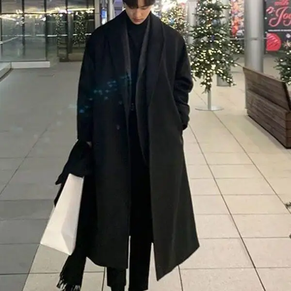 

Double Layered Woolen Coat over Knee Length Korean Style Cashmere Coat Trendy Youthful Style Straight Hemline Single Button C...