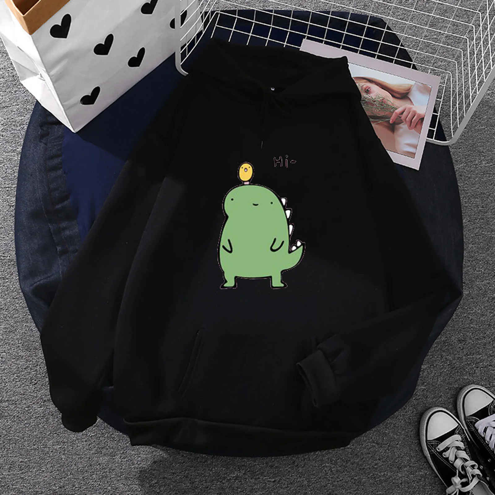 

Cute Dinosaur Hoodies Funny Long Sleeve Sweatshirts Numb Anime Kawaii Hooded Pullover Japanese Oversize Blouse Athletic Sueter