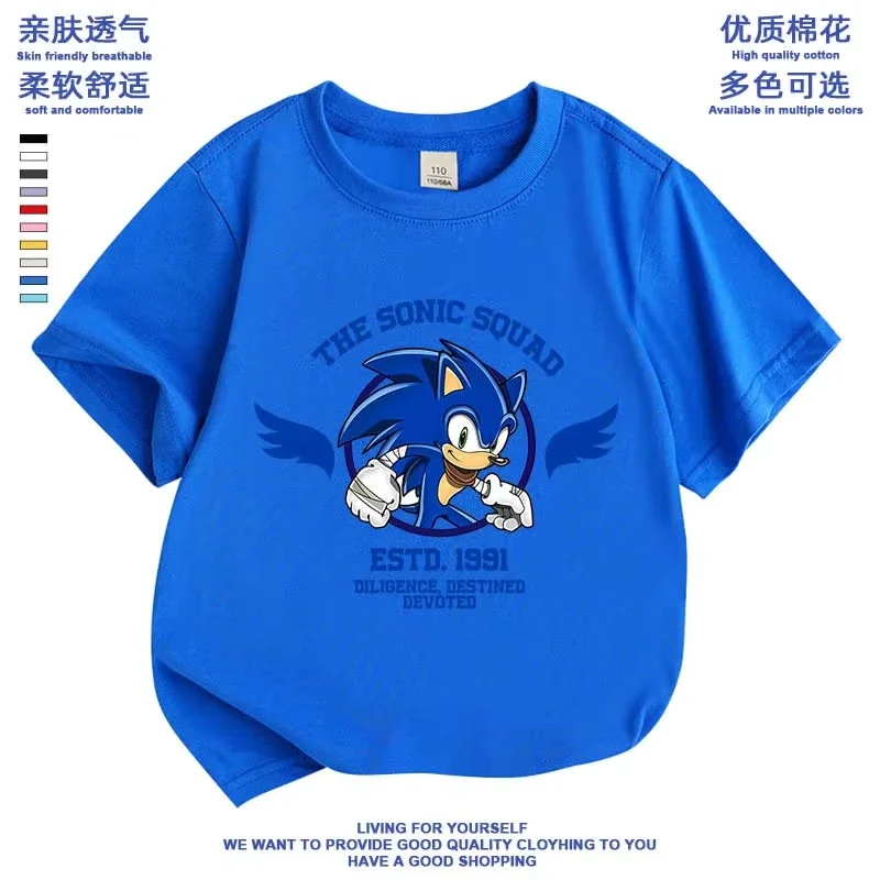 

100% Cotton Short-Sleeve T-Shirt, Children's Style, Speedy Boy Hedgehog Pattern, Summer Style, Unisex for Boys and Girls