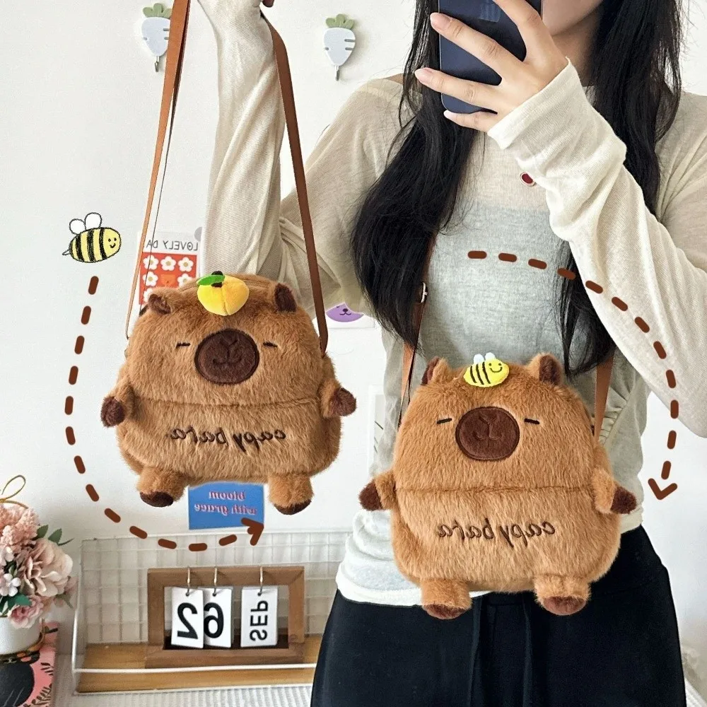 New Cartoon Capybara Crossbody Phone Bag Large Capacity Shoulder Bag Zipper with Adjustable Strap Kids Storage Bag