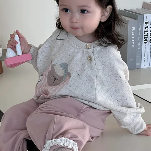 2025 봄 새 아기 긴 소매 스웨터 코튼 소녀 만화 프린트 풀오버 탑 유아 캐주얼 운동복 유아 의류  Best5