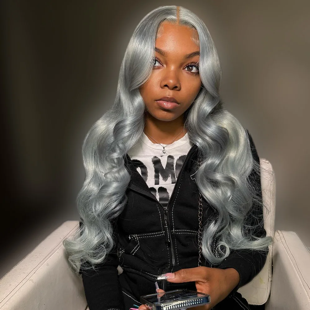 

Glueless Wigs Human Hair Sliver Grey Body Wave 100% Human Hair Wig 5x5 13x6 Lace Front Wig Colored Blonde Wigs For Women No Glue