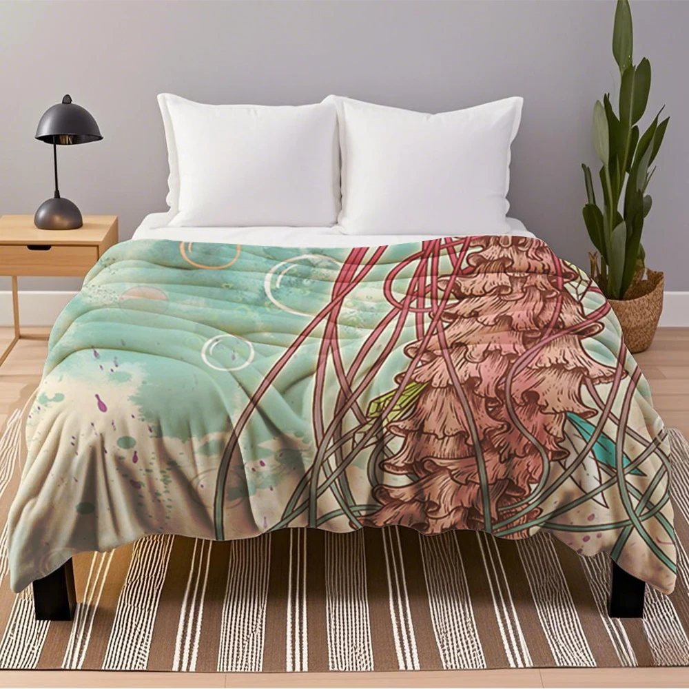 

Flannel Bed Blanket Jellyfish For Cruise Ship Bedroom Japanese Zen Duvet Cover Breathable Blankets Hotels Pets Cold/Warm Weather