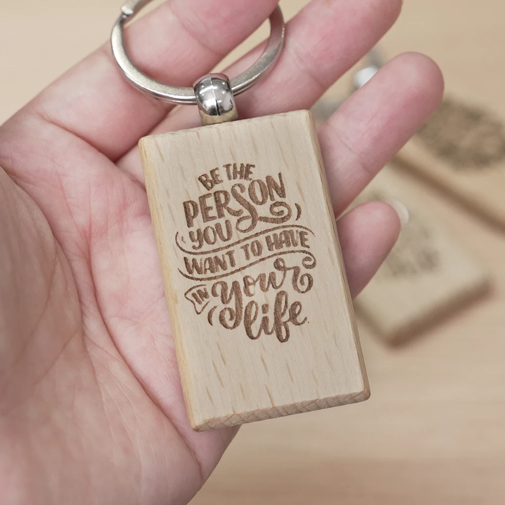 Algolaser Blank Wooden Keychain Rectangular Bulk Wholesale Wood Key Chains Ring Suitable for Gift Laser Engraver DIY Tools