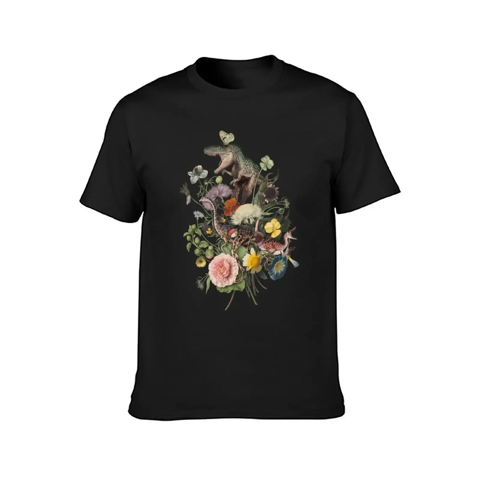 Cottagecore DINO-MITE Dinosaur Botanical Bouquet T-Shirt designer shirts boys whites mens t shirt