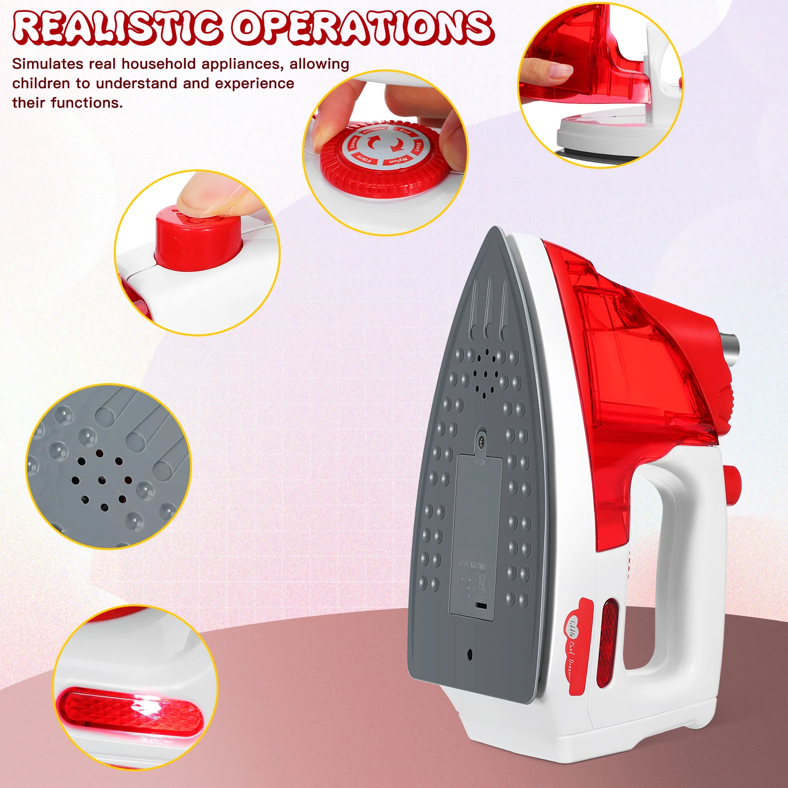 2 Peças de Ferro Elétrico Simulado para Crianças, Mini Brinquedo de Faz de Conta, Eletrodoméstico Seguro para Brincadeiras Educativas na Cozinha Infantil