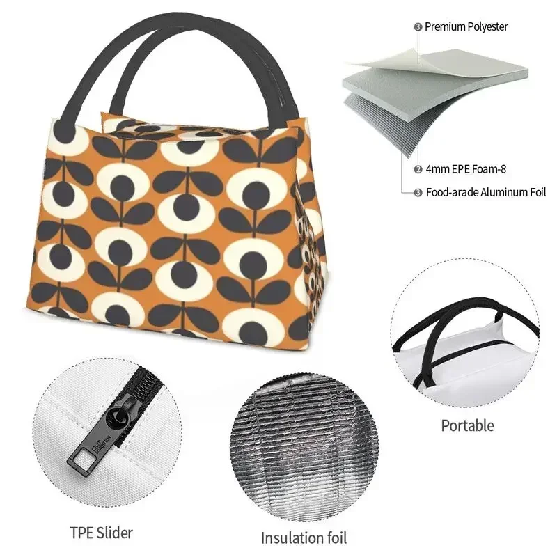 Orla Kiely-Bolsa de almuerzo con aislamiento térmico de tela para mujer, contenedor de almuerzo reutilizable geométrico escandinavo, caja de almacenamiento de comida