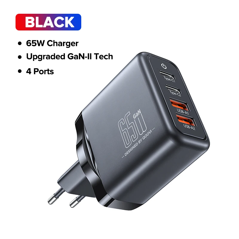 QOOVI GaN 65W Charger USB Type C Fast Charging For Macbook Laptop Quick Charge 4.0 Adapter USB-C PD Charger QC3.0 For iPhone 14