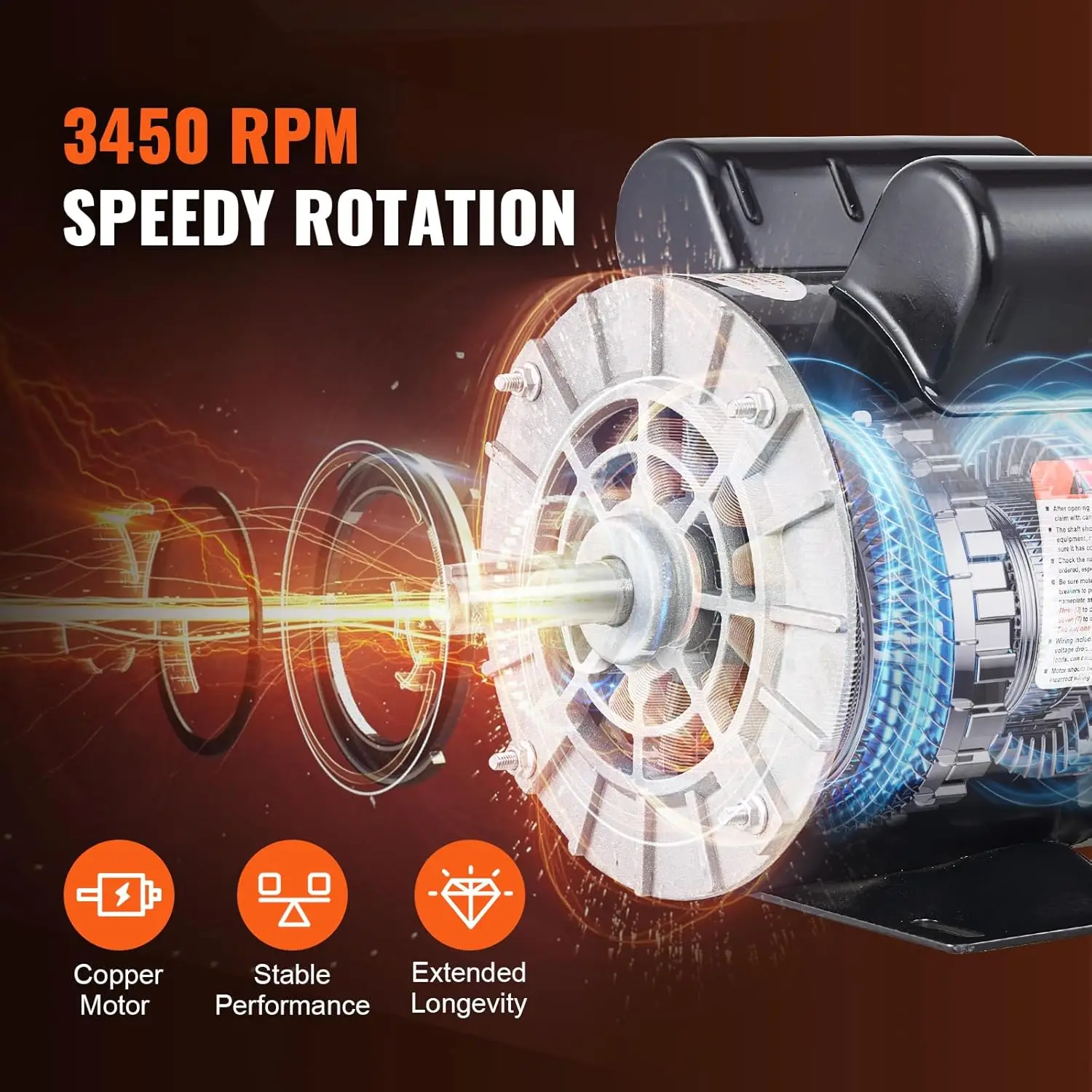 2HP SPL Air Compressor Electric Motor, 115/230V, 20/10 Amps, 56 Frame 3450RPM, 5/8" Keyed Shaft, CW/CCW Rotation