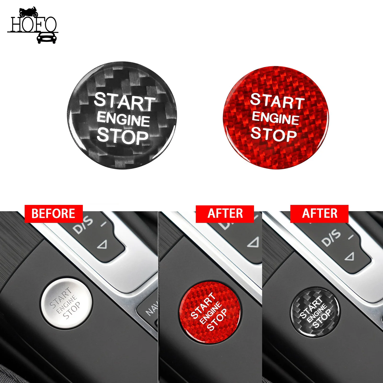 

Carbon Fiber Engine Start Stop Button Push Switch Cover Ignition Sticker Red/Black For Audi A4 A5 Q5 Q3 Q7 Car Accessories