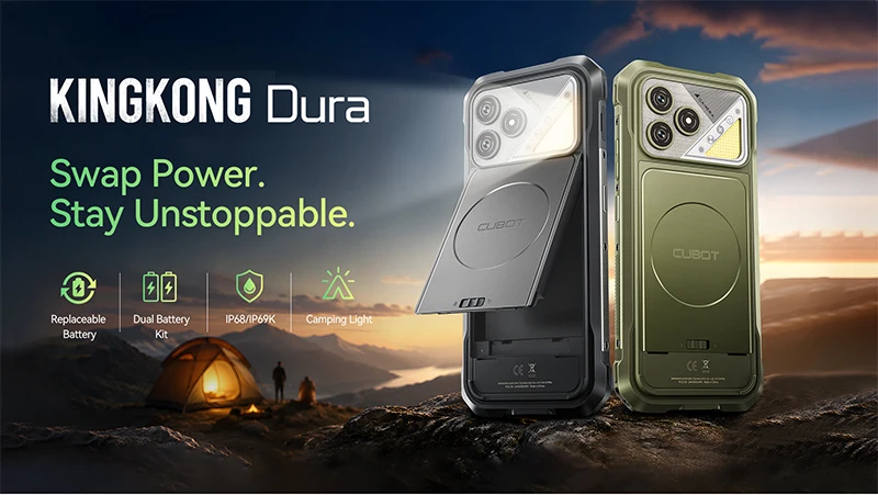 Rugged Smartphone Android 16 Cubot KingKong Dura, Up to 32GB RAM +256GB ROM, 6.88-Inch 120Hz Screen, IP68&IP69&MIL-STD-810H, NFC