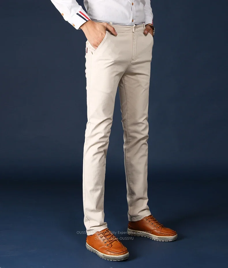 Herbstliche Einfarbige Herrenhose aus Baumwolle, Schmal Geschnittene Klassische Bleistifthose, Business-Hose im Koreanischen Stil, Lässige Chino-Twill-Hose für Männer – Detail 9