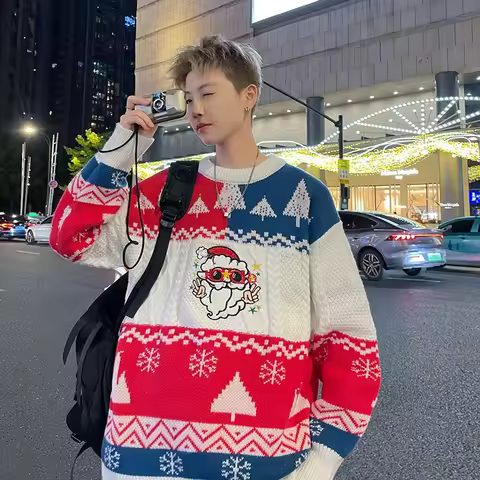 New Retro Christmas Tree Style Sweater For Men And Women In Autumn And Winter With Loose High Neck And Velvet Padded Sweater Top
