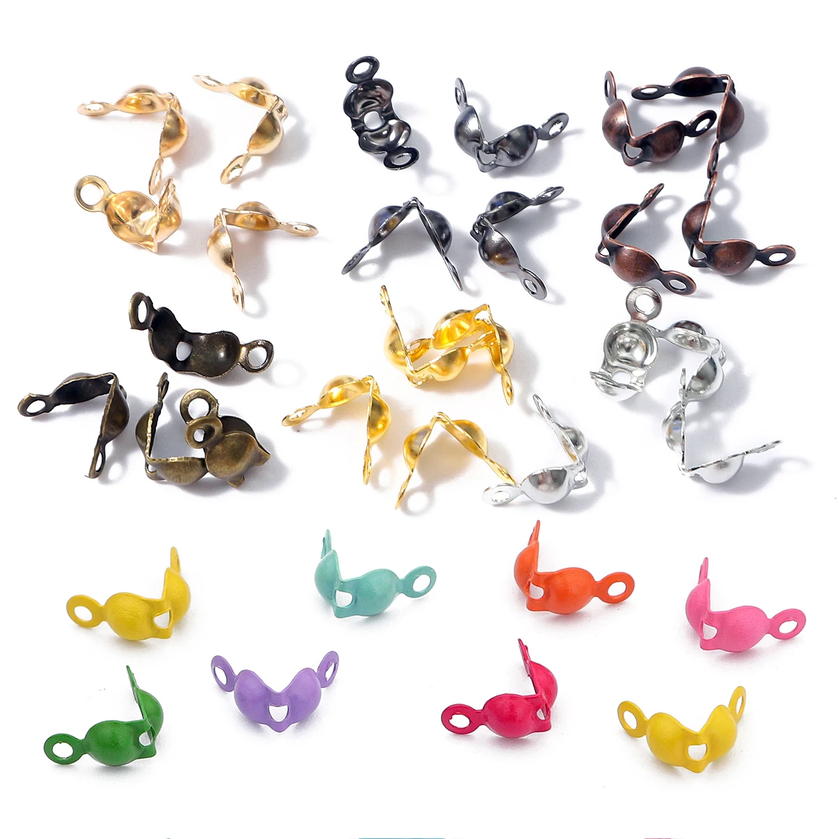 4x7mm Iron Knot Cover Bead Tips Clamshell Clasps 100pcs Multicolor Connectors for DIY Bracelet Necklace Jewelry Craft Supplies