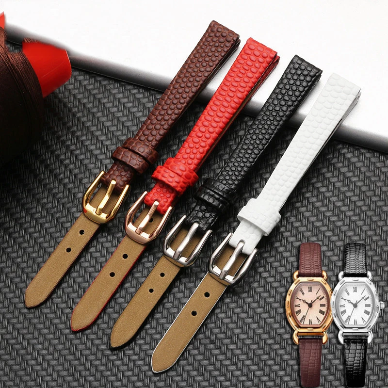 Genuine Leather Watchband Womens bracelet 6mm 8mm 10mm 12mm 14mm lizards leather watch strap small wristwatches belt Pin buckle