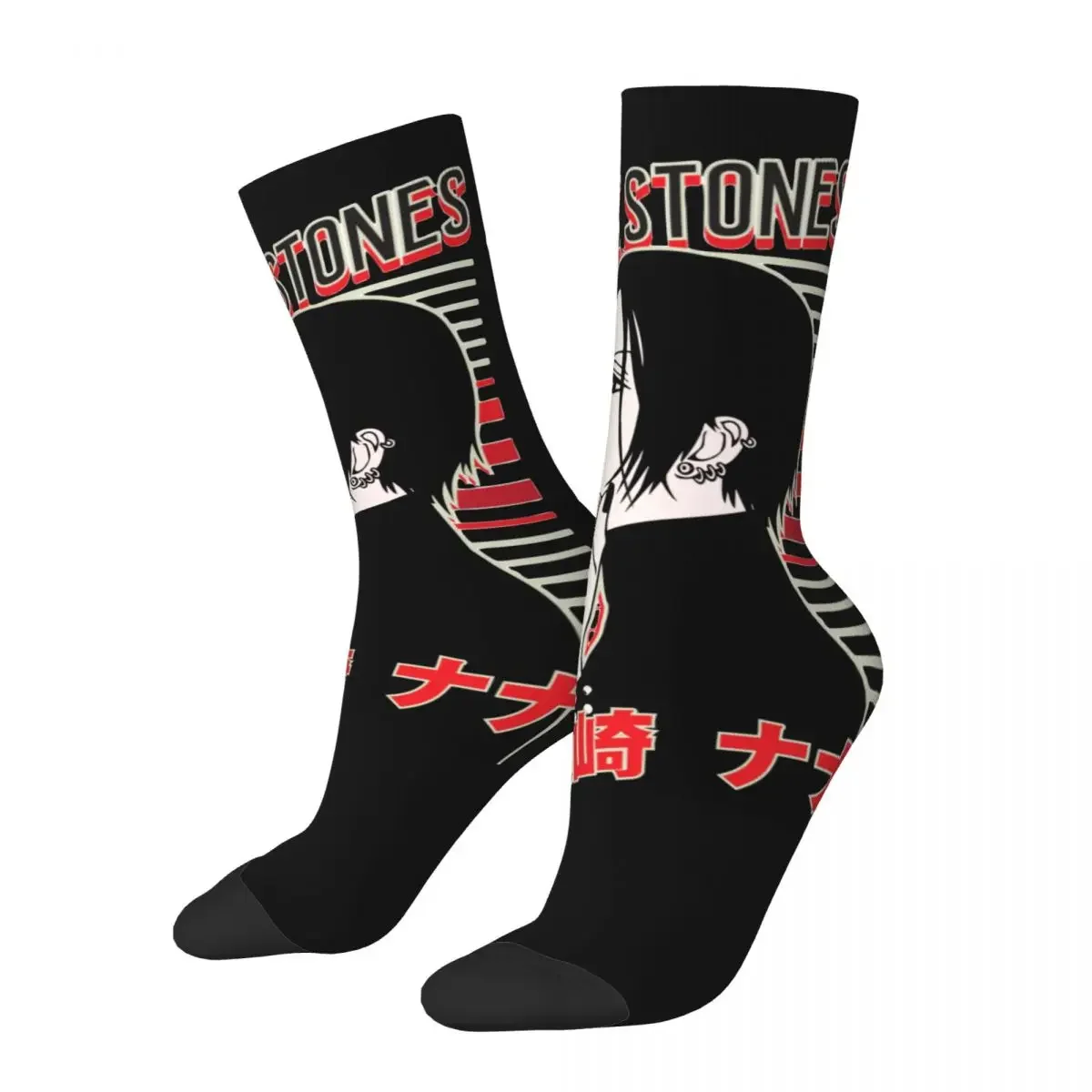 Retro Nana Osaki Anime Football Socks Black Stones Punk Manga Polyester Middle Tube Socks for Women Men Sweat Absorbing