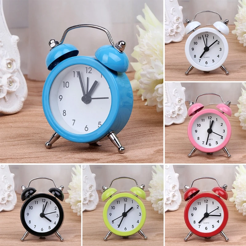 Portable Mini Round Battery Alarm Clock Desktop Table Bedside Clocks Decor Dropsale