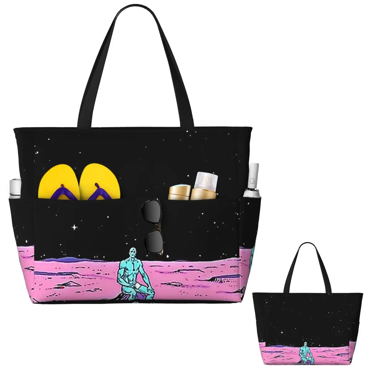 

(Fixed) Dr. Manhattan Sitting On Mars (comic) Beach Tote Bag Sport Gym Yoga Duffle Large Tote Bag Women Travel Bag Fitness bag
