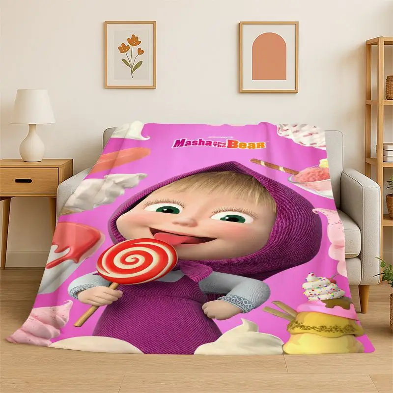 Cartoon Cute M-Masha Bear Soft Flannel Throw Blanket,Cozy Blanket for Bed,Couch,Sofa,Bedroom,Living Room,Travel,Picnic