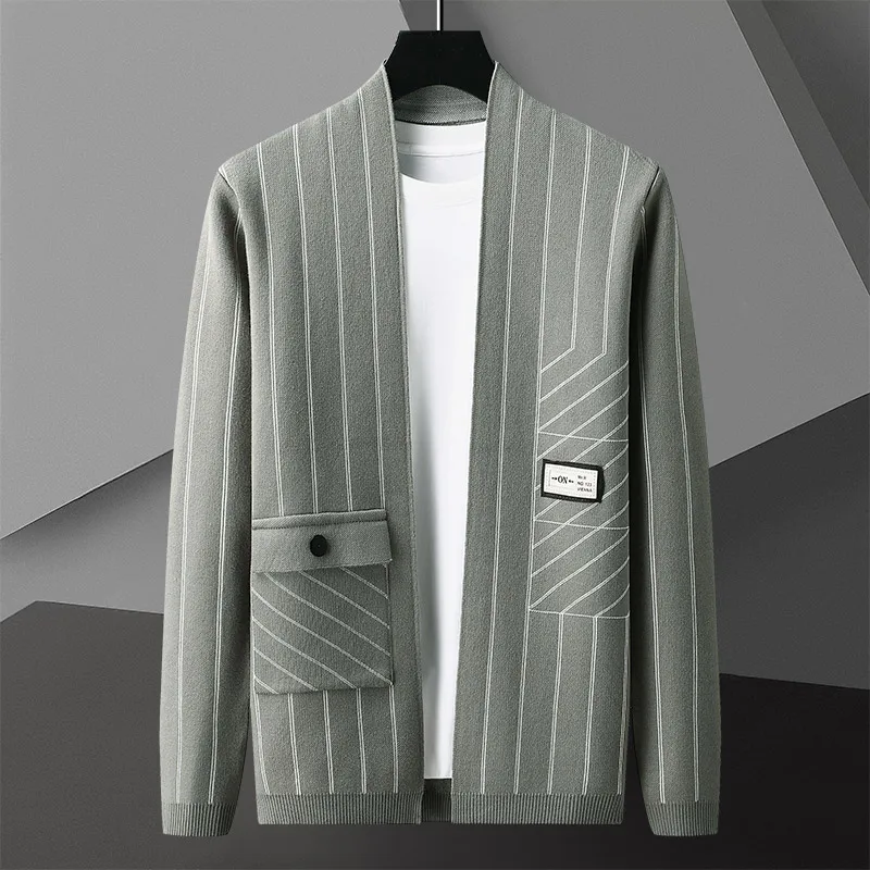 High quality luxury knitting cardigan men's spring and autumn new trend handsome striped sweater coat casual Korean style shawl